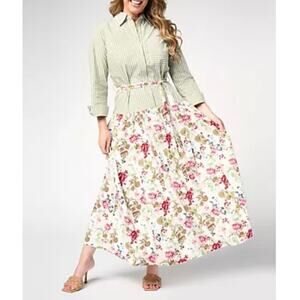 Studio Park Mixed Media Maxi Dress Small Stripe Floral Drop Waist Cottagecore